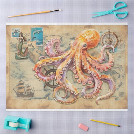 Octopus op kaart tissuepapier (Craft)