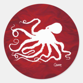 Octopus op rood - envelopstickers ronde sticker