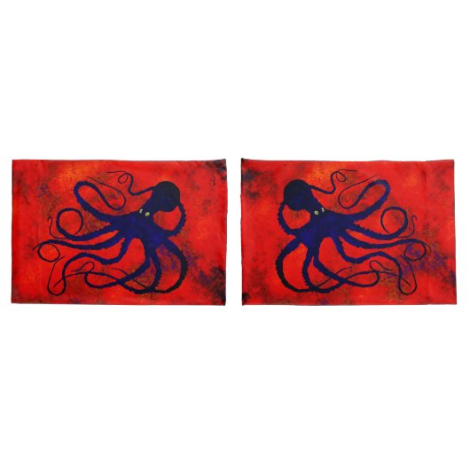Octopus op rood - set standaardproefkisten kussensloop (Achterkant-Set)