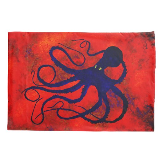 Octopus op rood - set standaardproefkisten kussensloop (Achterkant-Links)