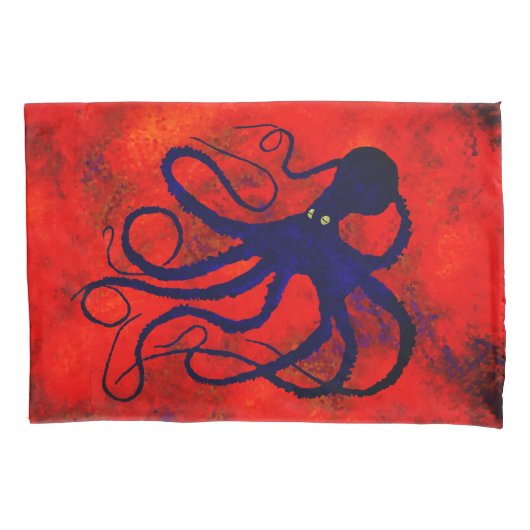 Octopus op rood - set standaardproefkisten kussensloop (Voorkant-Links)