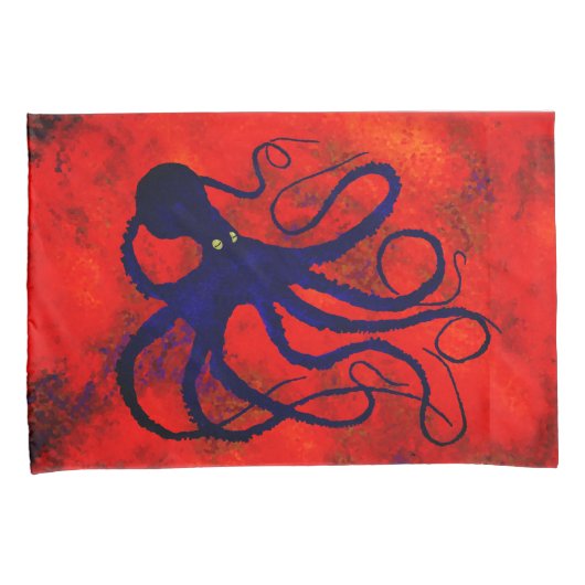 Octopus op rood - set standaardproefkisten kussensloop (Voorkant-Rechts)