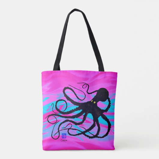 Octopus op roze en blauw - Canvas tas (Achterkant)