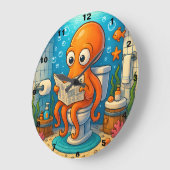 Octopus op toilet Humorous Funny Badkamer Instelli Grote Klok (Hoek)