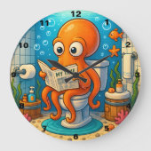 Octopus op toilet Humorous Funny Badkamer Instelli Grote Klok (Voorkant)