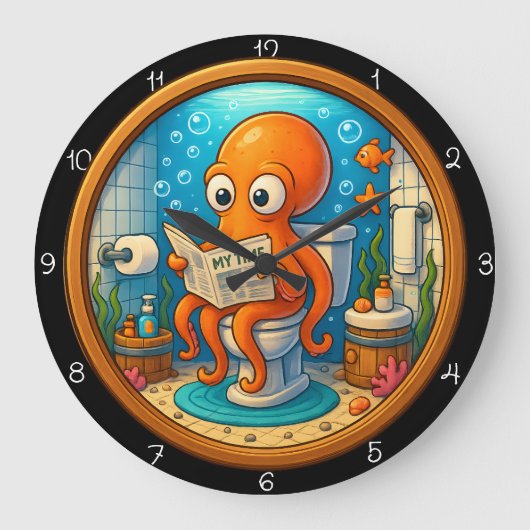 Octopus op wc-klok grappig grote klok (Voorkant)