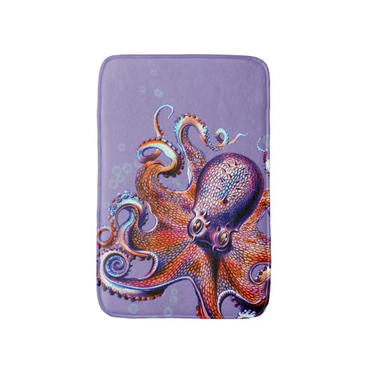 Octopus Oranje en Paars Badmat (Voorkant Verticaal)