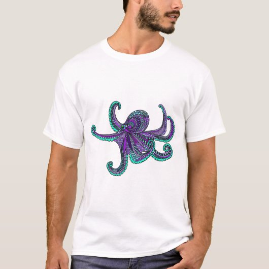 Octopus paars blauwgroen-oceaanleven t-shirt (Voorkant)