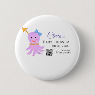 Octopus paarse blauw waterverf baby shower zee ani ronde button 5,7 cm