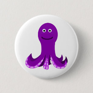 Octopus Paarse Happy Smiling Cartoon Sealife Ronde Button 5,7 Cm