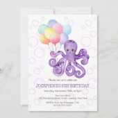 Octopus Paarse Zeepbel Kleurrijke Ballon Verjaarda Kaart (Voorkant)