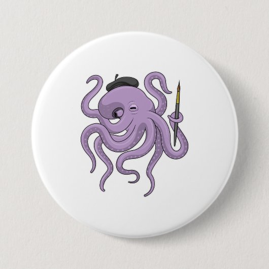Octopus Painter Paint Ronde Button 7,6 Cm (Voorkant)