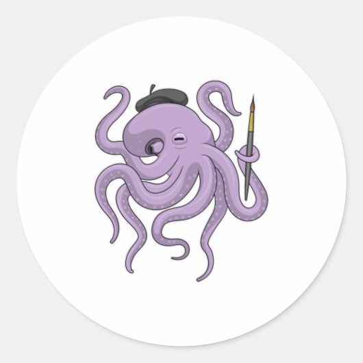 Octopus Painter Paint Ronde Sticker (Voorkant)