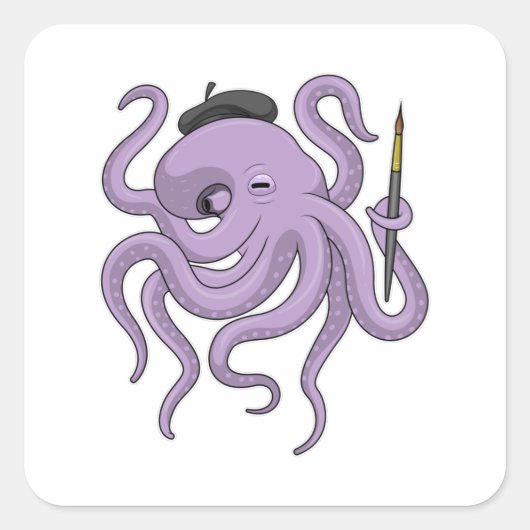 Octopus Painter Paint Vierkante Sticker (Voorkant)