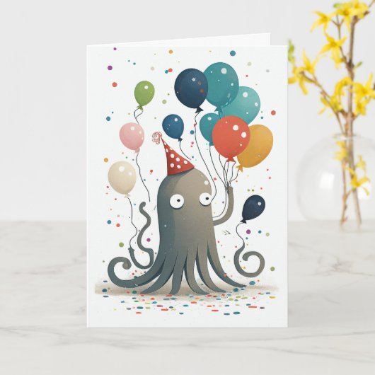 Octopus Party-Wenskaart Kaart (Gele Bloem)