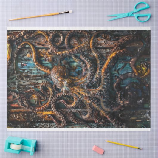Octopus Patina Blue Rust Decoupage Tissuepapier (Craft)