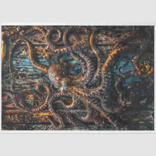 Octopus Patina Blue Rust Decoupage Tissuepapier (Voorkant)
