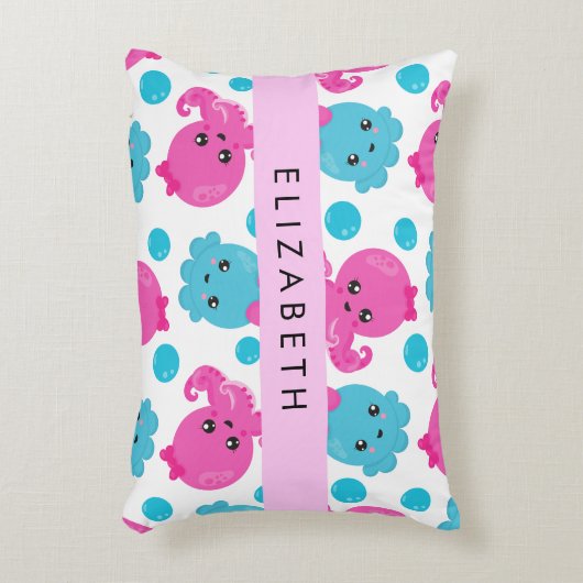 Octopus Patroon, Leuke Octopus, Zee, Jouw naam Accent Kussen (Voorkant(Verticaal))