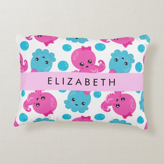 Octopus Patroon, Leuke Octopus, Zee, Jouw naam Accent Kussen (Achterkant)