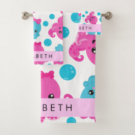 Octopus Patroon, Leuke Octopus, Zee, Jouw naam Bad Handdoek