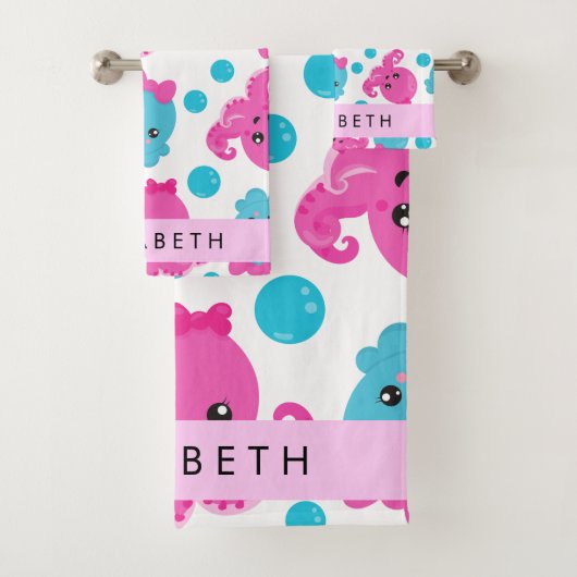 Octopus Patroon, Leuke Octopus, Zee, Jouw naam Bad Handdoek (Insitu)