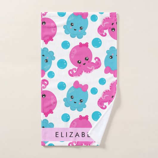 Octopus Patroon, Leuke Octopus, Zee, Jouw naam Bad Handdoek (Handdoek)