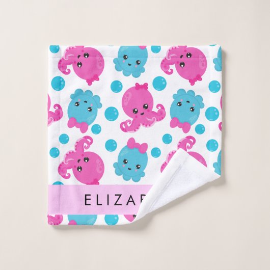 Octopus Patroon, Leuke Octopus, Zee, Jouw naam Bad Handdoek (Wasdoekje)