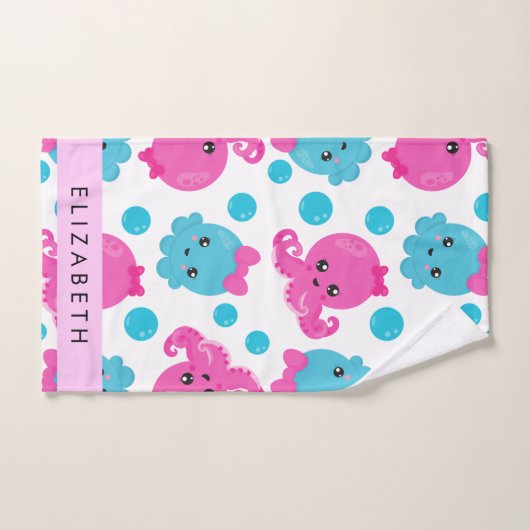 Octopus Patroon, Leuke Octopus, Zee, Jouw naam Bad Handdoek (Handdoek)