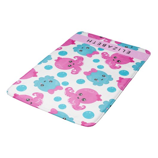 Octopus Patroon, Leuke Octopus, Zee, Jouw naam Badmat (Gekanteld)