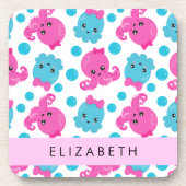 Octopus Patroon, Leuke Octopus, Zee, Jouw naam Bier Onderzetter (Voorkant)