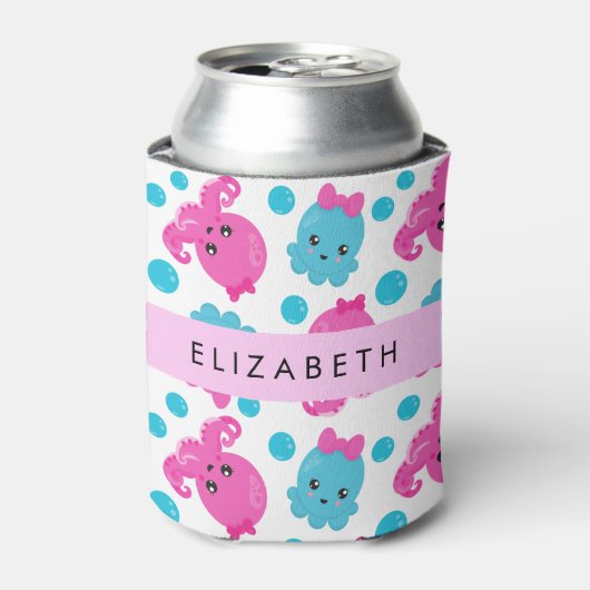 Octopus Patroon, Leuke Octopus, Zee, Jouw naam Blikjeskoeler (Blikje Voorkant)