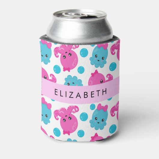 Octopus Patroon, Leuke Octopus, Zee, Jouw naam Blikjeskoeler (Blikje Achterkant)