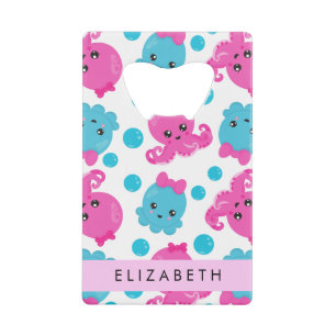 Octopus Patroon, Leuke Octopus, Zee, Jouw naam Creditkaart Flessenopener