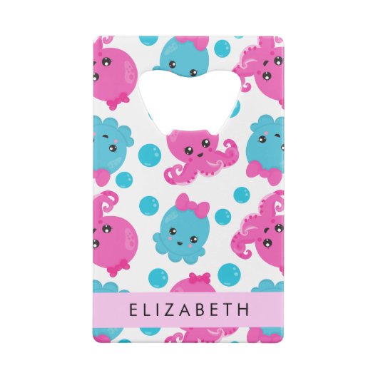 Octopus Patroon, Leuke Octopus, Zee, Jouw naam Creditkaart Flessenopener (Achterkant)