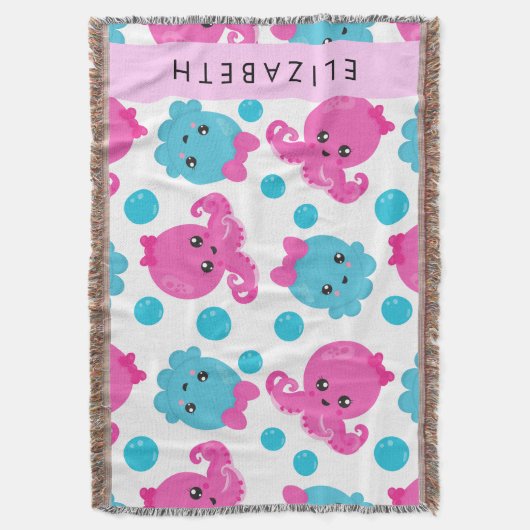 Octopus Patroon, Leuke Octopus, Zee, Jouw naam Deken (Voorkant Verticaal)