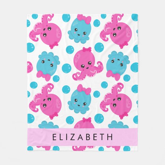 Octopus Patroon, Leuke Octopus, Zee, Jouw naam Fleece Deken (Voorkant)