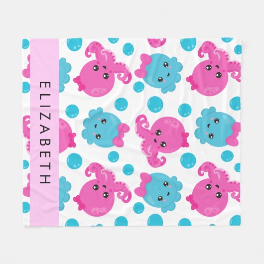 Octopus Patroon, Leuke Octopus, Zee, Jouw naam Fleece Deken (Voorkant (Horizontaal))
