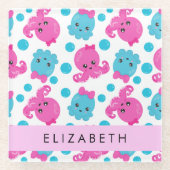 Octopus Patroon, Leuke Octopus, Zee, Jouw naam Glazen Onderzetter (Voorkant)