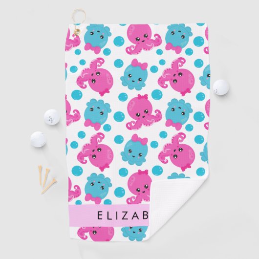 Octopus Patroon, Leuke Octopus, Zee, Jouw naam Golfhanddoek (Insitu)