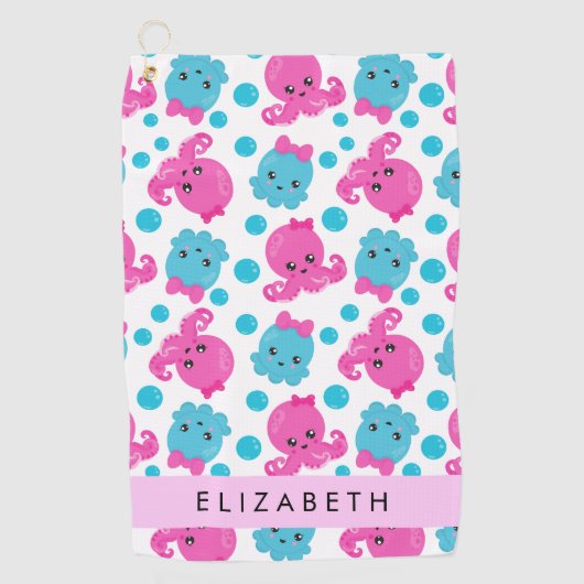 Octopus Patroon, Leuke Octopus, Zee, Jouw naam Golfhanddoek (Voorkant)