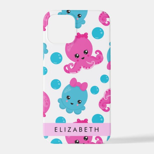 Octopus Patroon, Leuke Octopus, Zee, Jouw naam iPhone Hoesje (Achterkant)