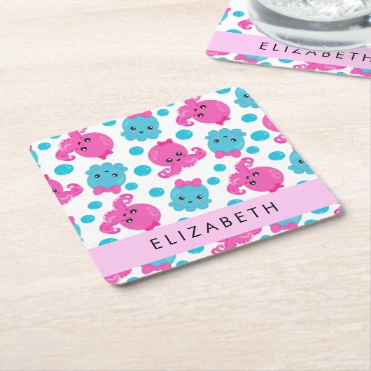 Octopus Patroon, Leuke Octopus, Zee, Jouw naam Kartonnen Onderzetters (Schuin)