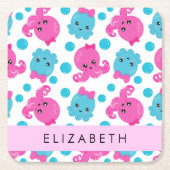 Octopus Patroon, Leuke Octopus, Zee, Jouw naam Kartonnen Onderzetters (Voorkant)