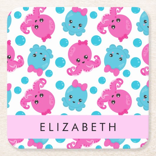 Octopus Patroon, Leuke Octopus, Zee, Jouw naam Kartonnen Onderzetters (Voorkant)