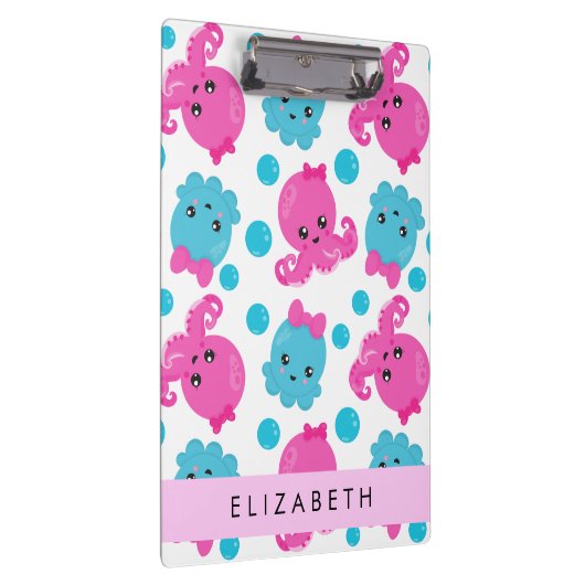 Octopus Patroon, Leuke Octopus, Zee, Jouw naam Klembord (Rechts)