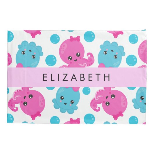 Octopus Patroon, Leuke Octopus, Zee, Jouw naam Kussensloop (Achterkant)