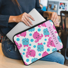 Octopus Patroon, Leuke Octopus, Zee, Jouw naam Laptop Sleeve