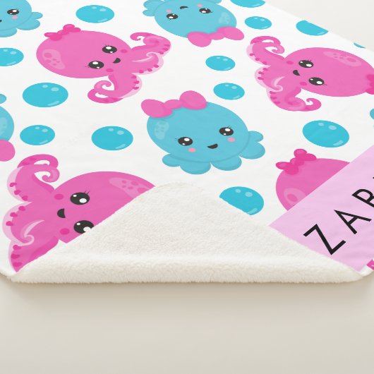 Octopus Patroon, Leuke Octopus, Zee, Jouw naam Sherpa Deken (3/4)
