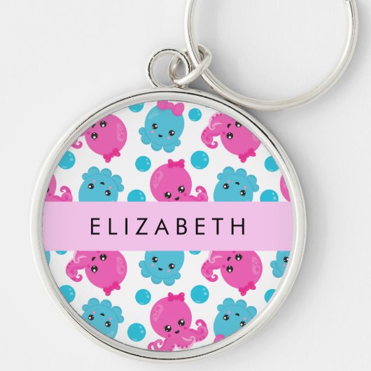 Octopus Patroon, Leuke Octopus, Zee, Jouw naam Sleutelhanger (Voorkant)