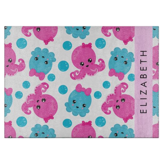 Octopus Patroon, Leuke Octopus, Zee, Jouw naam Snijplank (Voorkant)